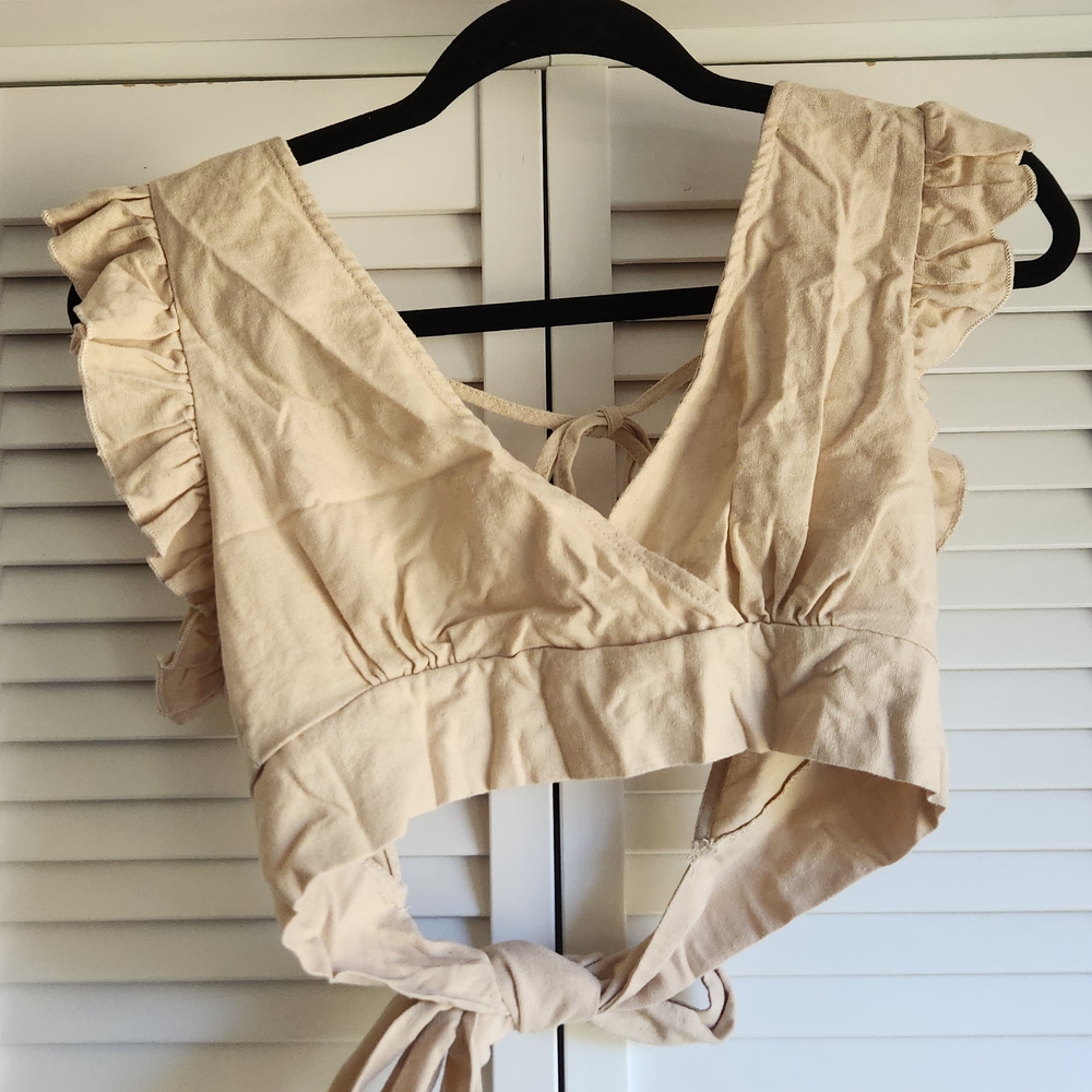 SHEIN Cream Ruffle Crop Top